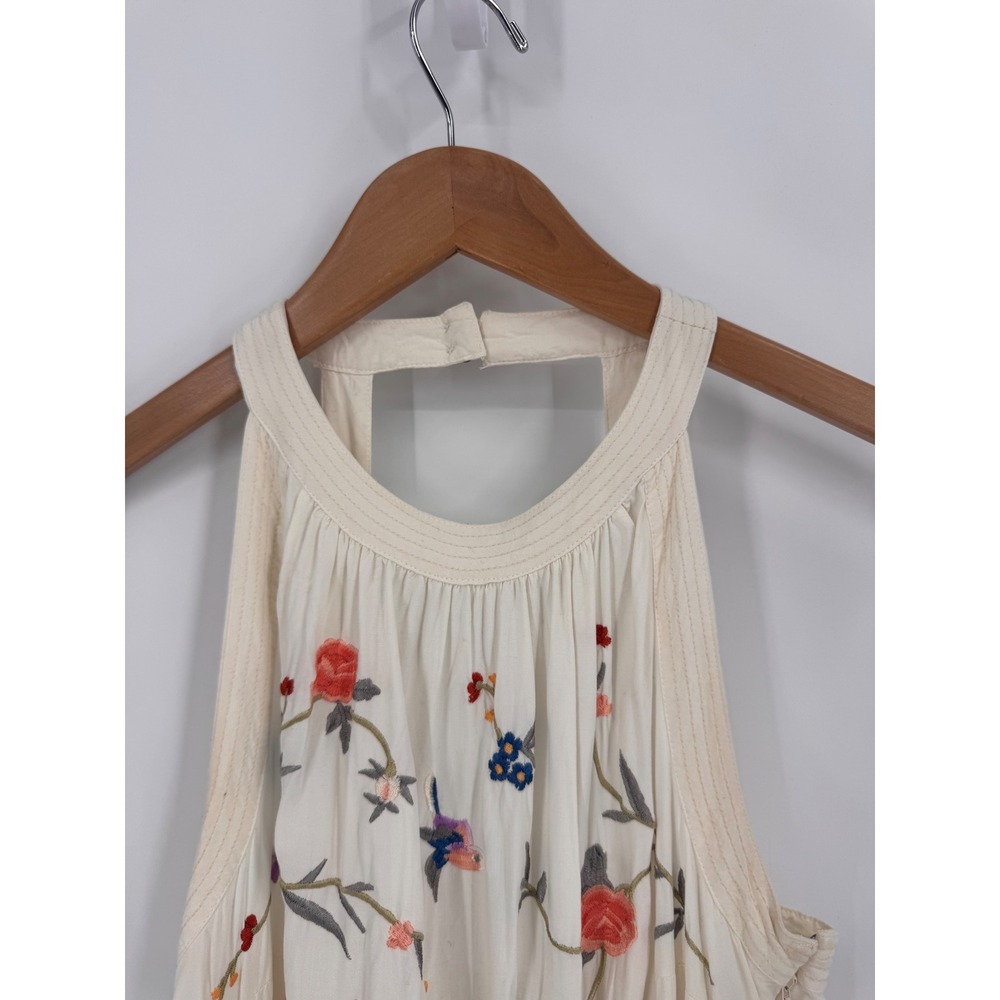 Anthropologie Halter Top Women Size 8 Ivory Embroidered Fringe Boho Bird - Picture 7 of 14